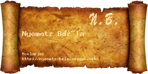 Nyemetz Béla névjegykártya
